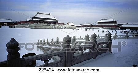 Picture - Courtyard of palace covered with snow, Hall Of Supreme Harmony, Forbidden City, Beijing, China . Fotosearch