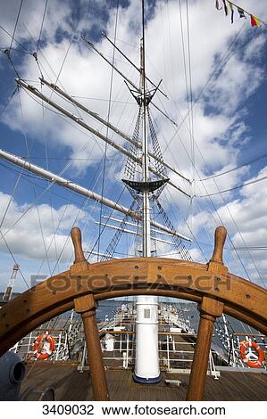 Stock Image - Deck of the Gorch Fock, Stralsund, Germany, low angle view . Fotosearch