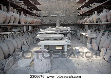 Stock Photograph - Earthenwares at pottery house, Pompeji, Campania, Italy . Fotosearch