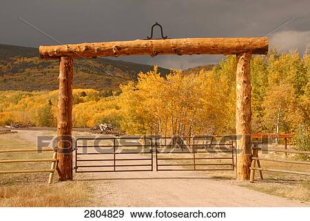 Stock Photo - Entrance gate of mule ranch, Montana, USA . Fotosearch