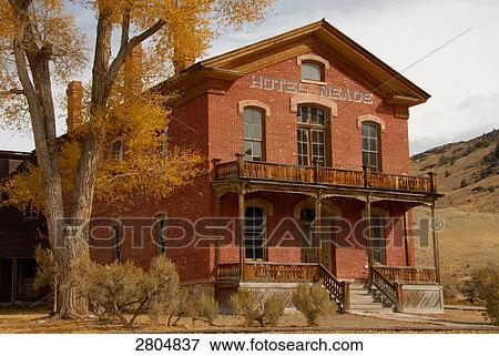 Stock Photo - Facade of hotel in ghost town, Montana, USA . Fotosearch