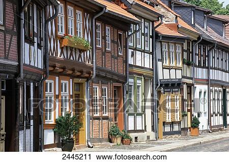 Facade of timber-framed houses, Wernigerode, Saxony-Anhalt, Germany View Large Photo Image Stock Image - Facade of timber-framed houses, Wernigerode, Saxony-Anhalt, Germany . Fotosearch