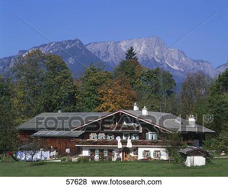 Stock Photo - Farm building in field, Berchtesgaden, Bavaria, Germany . Fotosearch
