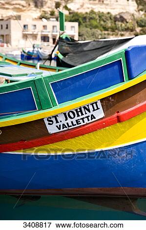 Stock Photo - Fishing boat, Mgarr, Gozo, Malta, detail . Fotosearch