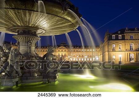 Fountain in front of castle, New Castle, Palace Square, Stuttgart, Baden-Wurttemberg, Germany View Large Photo Image Stock Photo - Fountain in front of castle, New Castle, Palace Square, Stuttgart, Baden-Wurttemberg, Germany . Fotosearch