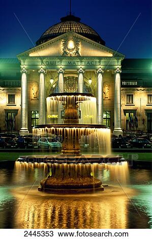 Fountain lit up in front of casino, Wiesbaden, Hesse, Germany View Large Photo Image Stock Image - Fountain lit up in front of casino, Wiesbaden, Hesse, Germany . Fotosearch