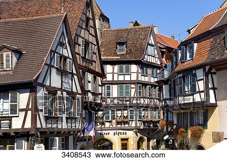 Stock Image - Half-timbered houses in the old town of Colmar, France . Fotosearch