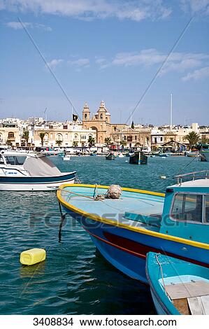 Harbour of Marsaxlokk, Malta, elevated view View Large Photo Image Picture - Harbour of Marsaxlokk, Malta, elevated view . Fotosearch