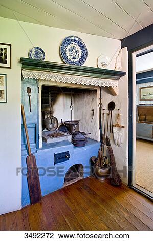 Stock Image - Hearth in a frisian house (Oeoemrang Hus), Nebel, Amrum, Schleswig-Holstein, Germany . Fotosearch