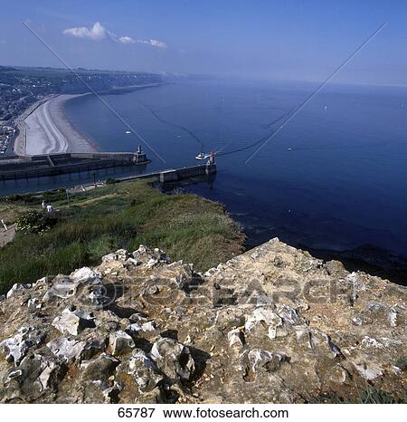 High angle view of a coastline, Fecamp, Normandy, France View Large Photo Image Stock Photo - High angle view of a coastline, Fecamp, Normandy, France . Fotosearch
