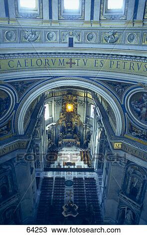 Stock Image - High angle view of altar of church, St. Peters Church, Vatican City, Rome, Italy . Fotosearch