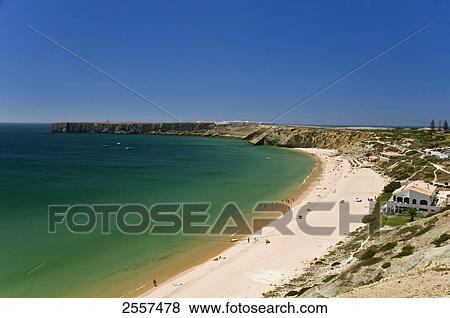 Stock Photo - High angle view of beach, Sagres, Algarve, Portugal . Fotosearch