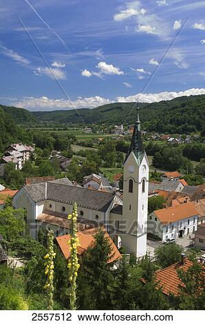 High angle view of church, Sevnica, Balkan Peninsula, Slovenia View Large Photo Image Stock Image - High angle view of church, Sevnica, Balkan Peninsula, Slovenia . Fotosearch