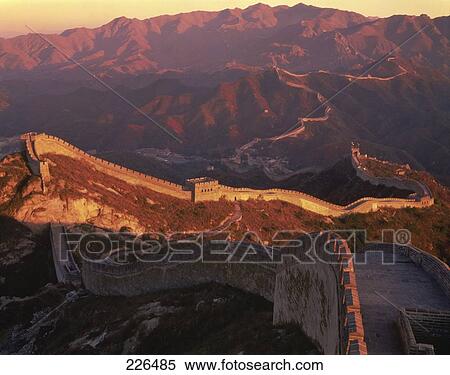 Stock Photography - High angle view of fortified wall, Great Wall Of China, China . Fotosearch