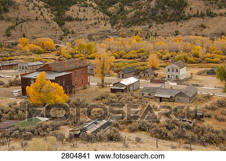 High angle view of houses in ghost town, Montana, USA View Large Photo Image Stock Image - High angle view of houses in ghost town, Montana, USA . Fotosearch