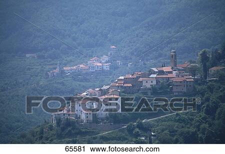 High angle view of houses in hill, Italy View Large Photo Image Stock Image - High angle view of houses in hill, Italy . Fotosearch
