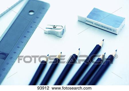 High angle view of pencil sharpener and pencils View Large Photo Image Stock Image - High angle view of pencil sharpener and pencils . Fotosearch