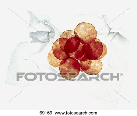 High angle view of salamis on paper View Large Photo Image Stock Photo - High angle view of salamis on paper . Fotosearch