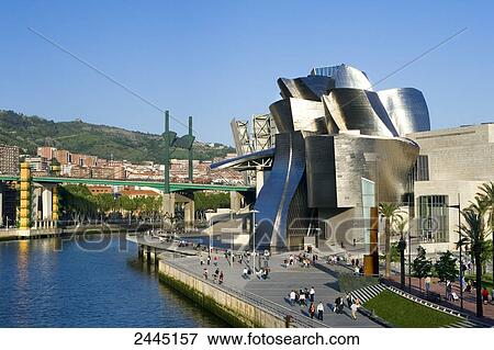 High angle view of tourists in front of art museum, Guggenheim Museum, Bilbao, Spain View Large Photo Image Stock Photo - High angle view of tourists in front of art museum, Guggenheim Museum, Bilbao, Spain . Fotosearch