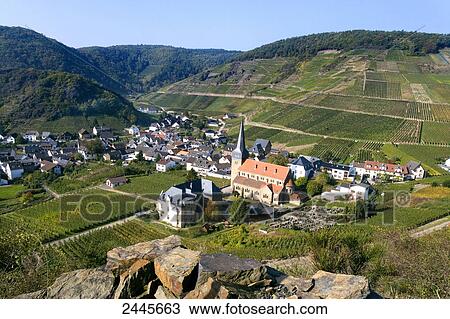 High angle view of town in valley, Mayschoss, Ahr valley, Rhineland-Palatinate, Germany View Large Photo Image Stock Image - High angle view of town in valley, Mayschoss, Ahr valley, Rhineland-Palatinate, Germany . Fotosearch