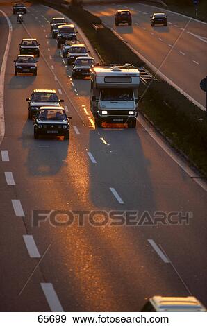 High angle view of traffic on road View Large Photo Image Stock Photo - High angle view of traffic on road . Fotosearch