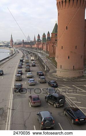 High angle view of traffic on street, Kremlevskaya Naberezhnaya, Kremlin, Moscow, Russia View Large Photo Image Stock Photography - High angle view of traffic on street, Kremlevskaya Naberezhnaya, Kremlin, Moscow, Russia . Fotosearch