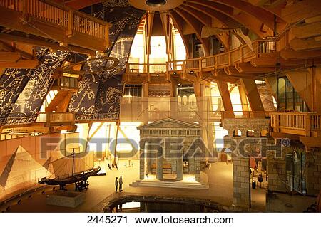 Stock Image - High angle view of two people in museum, Magdeburg, Saxony-Anhalt, Germany . Fotosearch
