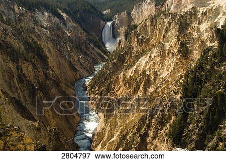 High angle view of waterfall, Yellowstone National Park, Wyoming, USA View Large Photo Image Stock Photo - High angle view of waterfall, Yellowstone National Park, Wyoming, USA . Fotosearch