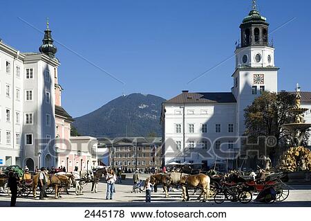 Horsedrawn carriages at town square, Residenzplatz, Salzburg, Austria View Large Photo Image Stock Photo - Horsedrawn carriages at town square, Residenzplatz, Salzburg, Austria . Fotosearch