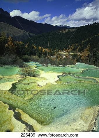 Stock Photo - Hot water springs on hill, China . Fotosearch