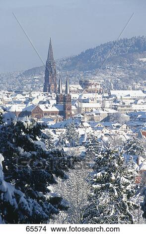 Houses covered with snow in town, Freiburg, Black Forest, Baden-Wurttemberg, Germany View Large Photo Image Picture - Houses covered with snow in town, Freiburg, Black Forest, Baden-Wurttemberg, Germany . Fotosearch