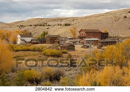 Stock Image - Houses in ghost town, Montana, USA . Fotosearch