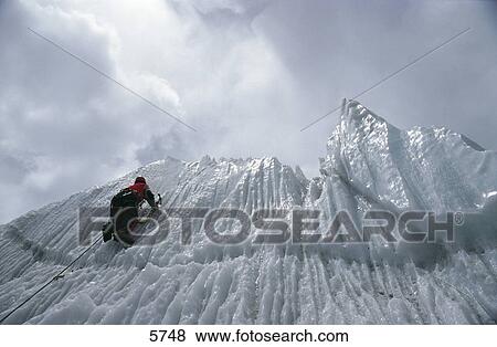 Ice climbing on icefall, Argentina View Large Photo Image Stock Photo - Ice climbing on icefall, Argentina . Fotosearch