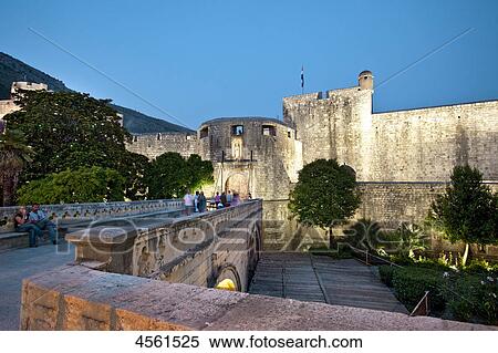 Stock Photography - Illuminated city gate, old town of Dubrovnik, Croatia . Fotosearch