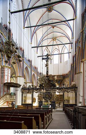 Stock Image - Interior of St. Nikolai Church, Stralsund, Germany . Fotosearch