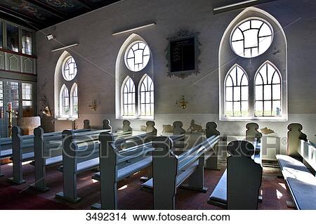 Picture - Interior of the Hallig Church, Hallig Langeness, Schleswig-Holstein, Germany . Fotosearch