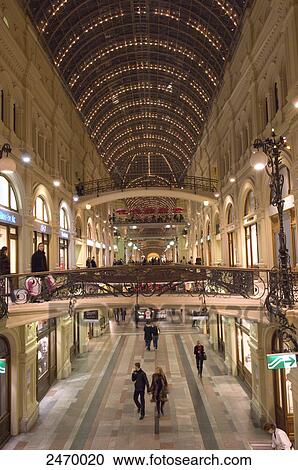 Stock Image - Interiors of department store, Gum Shopping Centre, Red Square, Moscow, Russia . Fotosearch