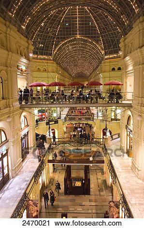Stock Image - Interiors of Gum shopping center, Moscow, Russia . Fotosearch