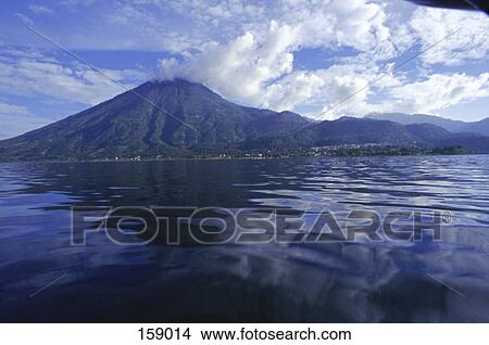 Picture - Lake with volcano in background, Atitlan Lake, San Pedro La Laguna, Mexico-Guatemala . Fotosearch
