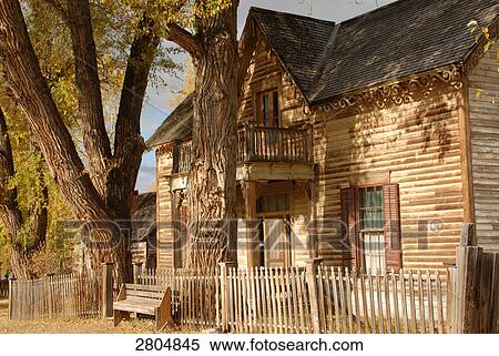 Stock Photography - Log cabin in ghost town, Nevada City, Montana, USA . Fotosearch