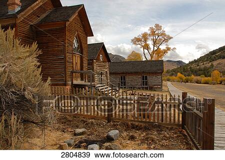 Stock Photo - Log cabins in ghost town, Montana, USA . Fotosearch