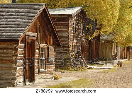 Log cabins in ghost town, Nevada City, Montana, USA View Large Photo Image Stock Photo - Log cabins in ghost town, Nevada City, Montana, USA . Fotosearch