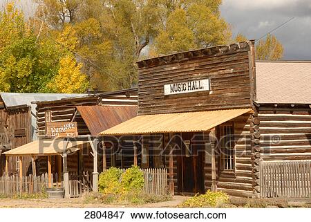Stock Photo - Log cabins in ghost town, Nevada City, Montana, USA . Fotosearch