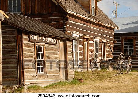 Log Cabins In Ghost Town Nevada City Montana Usa Stock