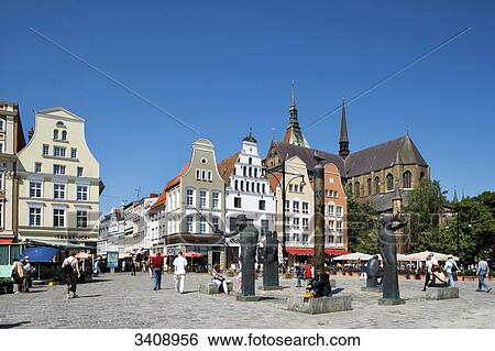 Market square and old houses, Rostock, Germany View Large Photo Image Stock Photograph - Market square and old houses, Rostock, Germany . Fotosearch