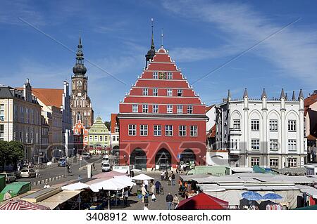 Marketplace of Greifswald, town hall and St. Nikolai Cathedral in the background, Germany, elevated view View Large Photo Image Stock Image - Marketplace of Greifswald, town hall and St. Nikolai Cathedral in the background, Germany, elevated view . Fotosearch