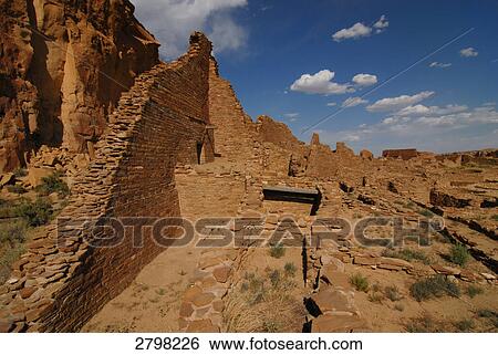 Stock Photograph - Old ruins of buildings, Chaco Canyon, Chaco Culture National Historic Park, New Mexico, USA . Fotosearch