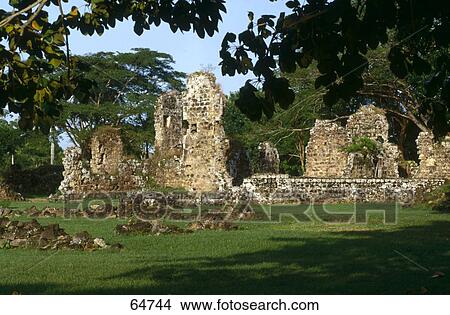 Picture - Old ruins of buildings on landscape, Panama Vieja, Panama . Fotosearch