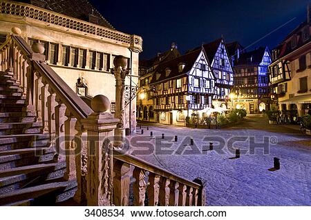 Old town of Colmar at night, France View Large Photo Image Picture - Old town of Colmar at night, France . Fotosearch