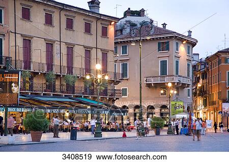 Outdoor restaurant at Piazza Bra, Verona, Italy View Large Photo Image Stock Photo - Outdoor restaurant at Piazza Bra, Verona, Italy . Fotosearch